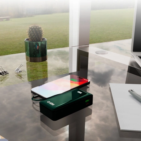 Powerbank SBS 10000 mAh 20W z wbudowanym kablem USB-C i wyświetlaczem cyfrowym - zielony