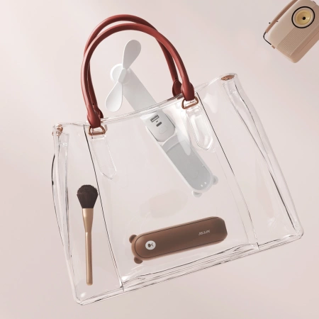 Mini wentylator Jisulife Handheld Fan Life8 Plus przenośny wiatraczek USB z funkcją powerbanka 4500mAh i latarką - brązowy