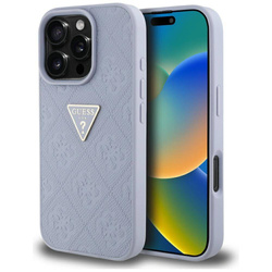 Schutzhülle IPHONE 16 PRO Guess Hot Stamp 4G Pattern Triangle Metal Logo violett