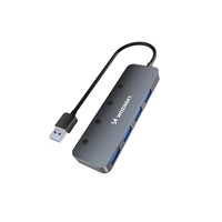 Hub USB-A Wozinsky WHS080YSS 4 x USB-A 3.0 z indywidualnymi włącznikami, aluminowy, z kablem 30 cm - szary
