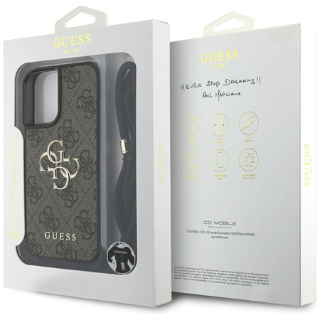 Original Handyhülle IPHONE 16 PLUS Guess 4G Big Logo Cord Stap Crossbody braun