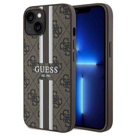 Guess nakładka do iPhone 15 6,1&quot; GUHMP15SP4RPSW HC MAGSAFE 4G PRINTED STRIPES brązowa