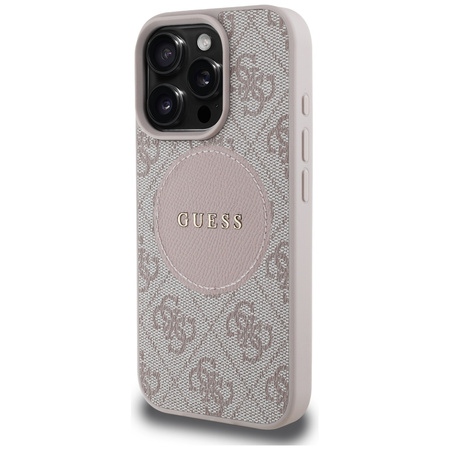 Original Handyhülle IPHONE 16 PRO MAX Guess 4G Circle Classic Logo MagSafe rosa