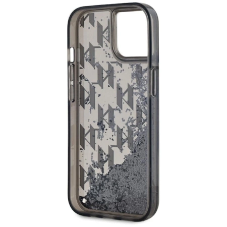 Karl Lagerfeld Liquide Glitter Monogram Gradient iPhone 15 Case - Black