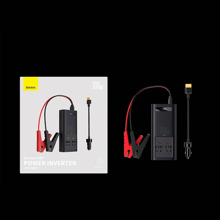 Baseus IGBT samochodowa przetwornica inwerter prądu 300W 220V (wtyczka CN/EU) czarny (CGNB010101)