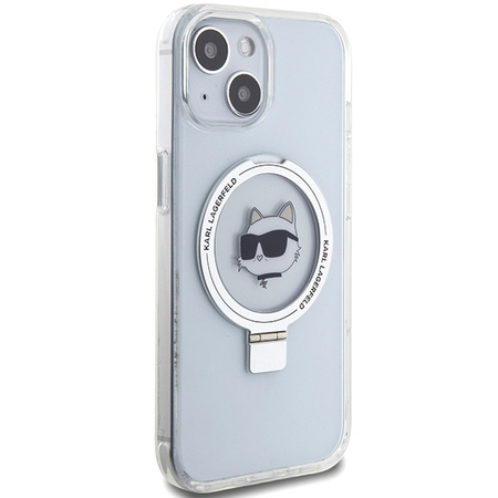 Etui Karl Lagerfeld Ring Stand Choupette Head MagSafe do iPhone 15 Plus - białe