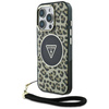 Original Case IPHONE 16 PRO Guess HC IML Leopard Triangle Cord Strap brown