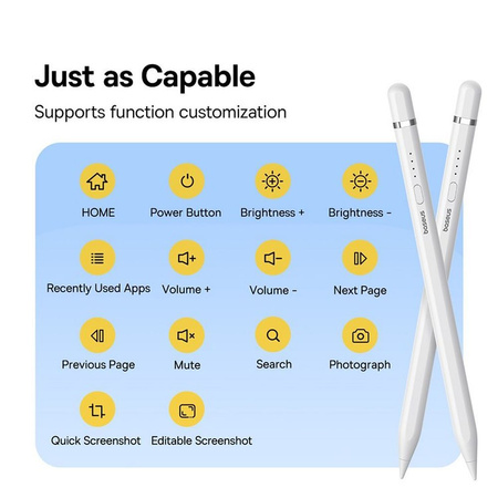 BASEUS rysik do telefonu pojemnościowy Stylus Writing 2 Lite LED (wersja aktywna + kabel USB A do Lightning 8-pin) 130 mAh biały P80015806211-03/BS-PS028