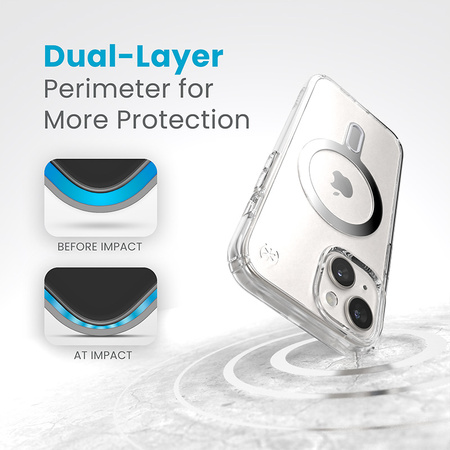 Speck Presidio Perfect-Clear ClickLock & Magsafe - Etui iPhone 15 / iPhone 14 / iPhone 13 (Clear / Chrome Finish / Serene Silver)