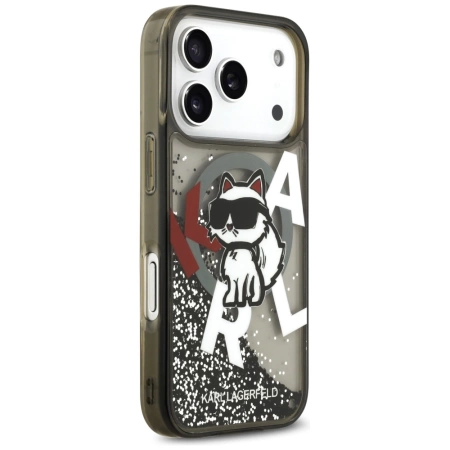 Etui Karl Lagerfeld Liquid Glitter Choupette Logo MagSafe na iPhone 17 Pro - czarne