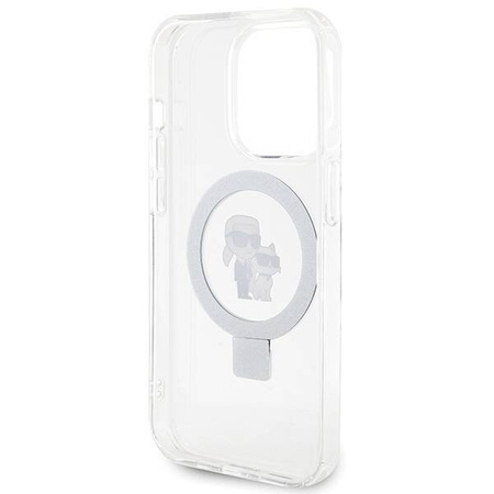 Oryginalne Etui IPHONE 15 PRO Karl Lagerfeld Hardcase Ring Stand Karl&Choupettte MagSafe białe
