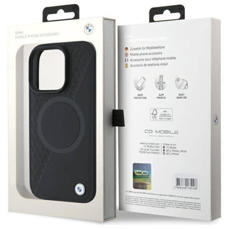 Original Case IPHONE 16 PRO MAX BMW Hardcase Signature Leather Half Textured & Circle MagSafe (BMHMP16X23RTPK) black