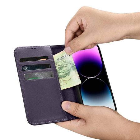 iCarer Wallet Case 2in1 iPhone 14 Pro Flip Leather Cover Anti-RFID dark purple (WMI14220726-DP)