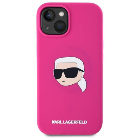 KARL LAGERFELD futerał do IPHONE 15 kompatybilny z MagSafe KLHMP15SSKHPPLF (SIL KL Head Print) fuschia