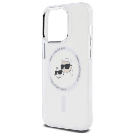 Original Handyhülle IPHONE 14 PRO MAX Karl Lagerfeld Hardcase IML Metal Karl&Choupette Head MagSafe (KLHMP14XHLSKCH) weiß