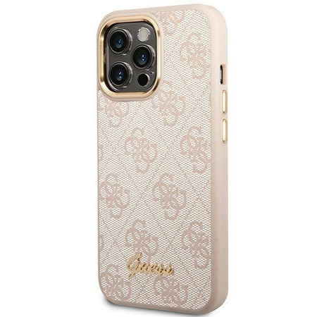 Oryginalne Etui IPHONE 14 PRO MAX Guess Hard Case 4G Vintage Gold Logo (GUHCP14XHG4SHP) różowe