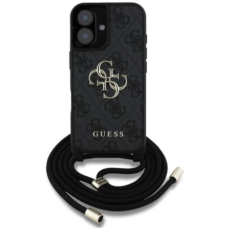 Oryginalne Etui IPHONE 16 Guess 4G Big Logo Cord Stap Crossbody czarne