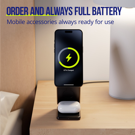 Allity ładowarka bezprzewodowa AWC-230-22WMS 22,5W grafitowa 3w1