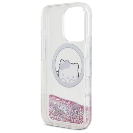 Original Case IPHONE 16 PRO Hello Kitty Hardcase Liquid Glitter Sweet Kitty Bows MagSafe (HKHMP16LLSWKH) white