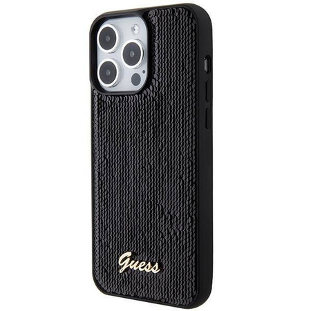 Guess Pailletten Script Metallhülle für iPhone 15 Pro – Schwarz