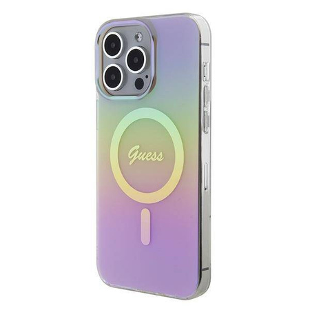 Oryginalne Etui APPLE IPHONE 15 PRO MAX Guess Hardcase IML Iridescent MagSafe (GUHMP15XHITSP) różowe