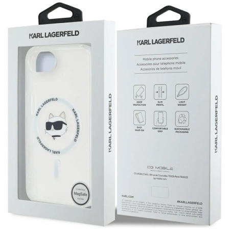 Etui Karl Lagerfeld IML Metal Choupette Head MagSafe na iPhone 16e - białe
