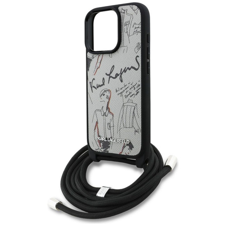 KARL LAGERFELD futerał do IPHONE 16 PRO KLHCP16LPGGRMPCG kompatybilny z MagSafe (CRSSBY Grained PU W/ Pattern & Logo) szary