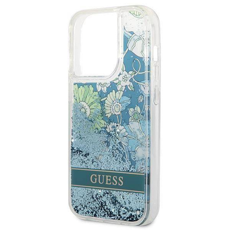 Guess Liquid Glitter Flower – Etui iPhone 14 Pro (zielony)