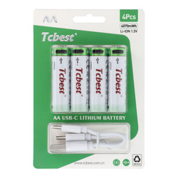 TCBEST bateria akumulatorowa R6 (AA) 1100 mAh z gniazdem Typ C + kabel USB A do 4 x Typ C 4 szt