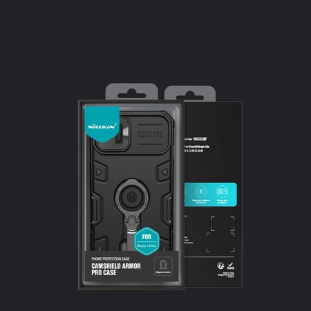 Nillkin CamShield Armor Pro Magnetic Case etui iPhone 14 Plus MagSafe pancerny pokrowiec podstawka ring czarny