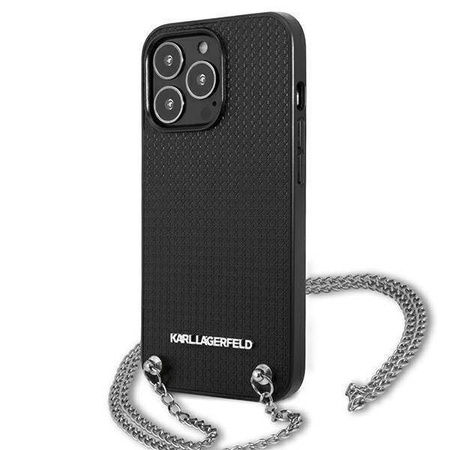 Oryginalne Etui IPHONE 13 PRO Karl Lagerfeld Hardcase Leather Textured And Chain (KLHCP13LPMK) czarne