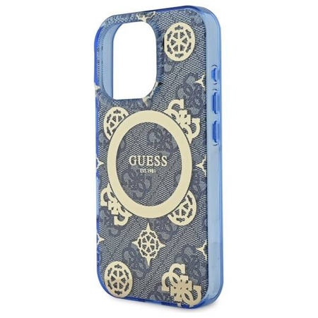 Original Handyhülle IPHONE 16 PRO Guess Hardcase IML Peony On 4G Background MagSafe (GUHMP16LH4PYEEB) blau