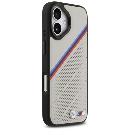 BMW M Tricolor Metal Logo MagSafe Case für iPhone 17 – Grau