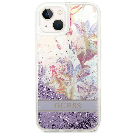 Etui IPHONE 14 PLUS Guess Hardcase Flower Liquid Glitter fioletowe
