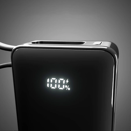 Powerbank SBS 10000 mAh 20W z wbudowanym kablem USB-C i wyświetlaczem cyfrowym - czarny