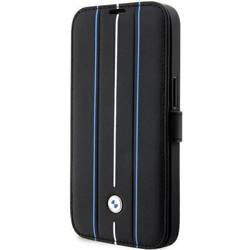 Original Case IPHONE 14 PRO BMW Bookcase Leather Stamp Blue Lines (BMBKP14L22RVSK) black