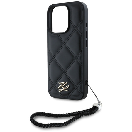 Original Handyhülle IPHONE 16 PRO MAX Karl Lagerfeld Quilted Initial Logo & Chain Strap schwarz