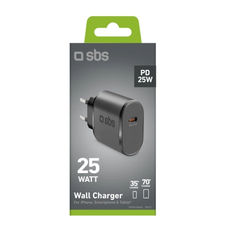 SBS TETR1CPD25 25W USB-C Wall Charger with Power Delivery - Black