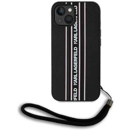 Etui Karl Lagerfeld Saffiano Athleisure Stripes Cord na iPhone 15 - różowe