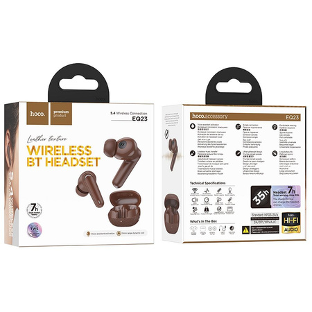 HOCO słuchawki bezprzewodowe bluetooth TWS EQ23 brązowe