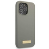 Original Handyhülle IPHONE 13 PRO Guess Hard Case Silicone Logo Plate MagSafe (GUHMP13LSPLG) grau