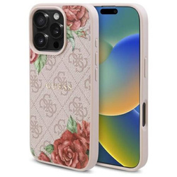 Original Handyhülle IPHONE 16 PRO Guess Hardcase 4G Flowers Print MagSafe (GUHMP16LP4ROPEMCP) rosa