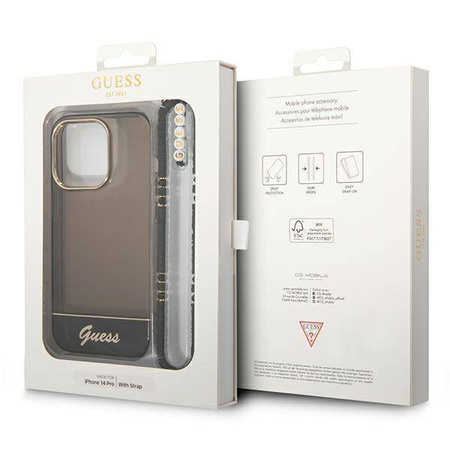 Oryginalne Etui IPHONE 14 PRO MAX Guess Hardcase Translucent Pearl Strap czarne