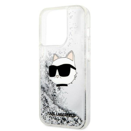 Karl Lagerfeld Liquid Glitter NFT Choupette Head - Etui iPhone 14 Pro (srebrny)