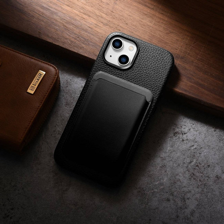 iCarer Litchi Premium Leather Case skórzane etui iPhone 14 Plus magnetyczne z MagSafe czarny (WMI14220711-BK)
