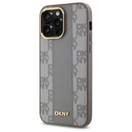 Original Case IPHONE 14 PRO MAX DKNY Hardcase Leather Checkered Mono Pattern MagSafe (DKHMP14XPCPVSLE) beige