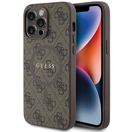 Oryginalne Etui GUESS Hardcase GUHMP14LG4GFRW do iPhone 14 Pro (Kompatybilny z Magsafe / 4G Ring classic logo / brązowy)
