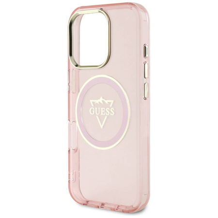 Original Case IPHONE 16 PRO MAX Guess IML Metal Mountain Logo MagSafe pink