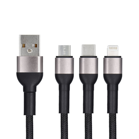 Kabel Blue Star z oplotem 3w1 ze złączami micro USB, USB C i Lightning 3A