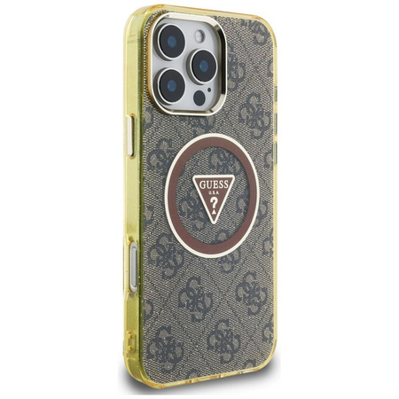 GUESS futerał do IPHONE 16 Pro kompatybilny z MagSafe GUHMP16LHG4PRTGW (IML Metal Glitter 4G Circle Triangle) brązowy